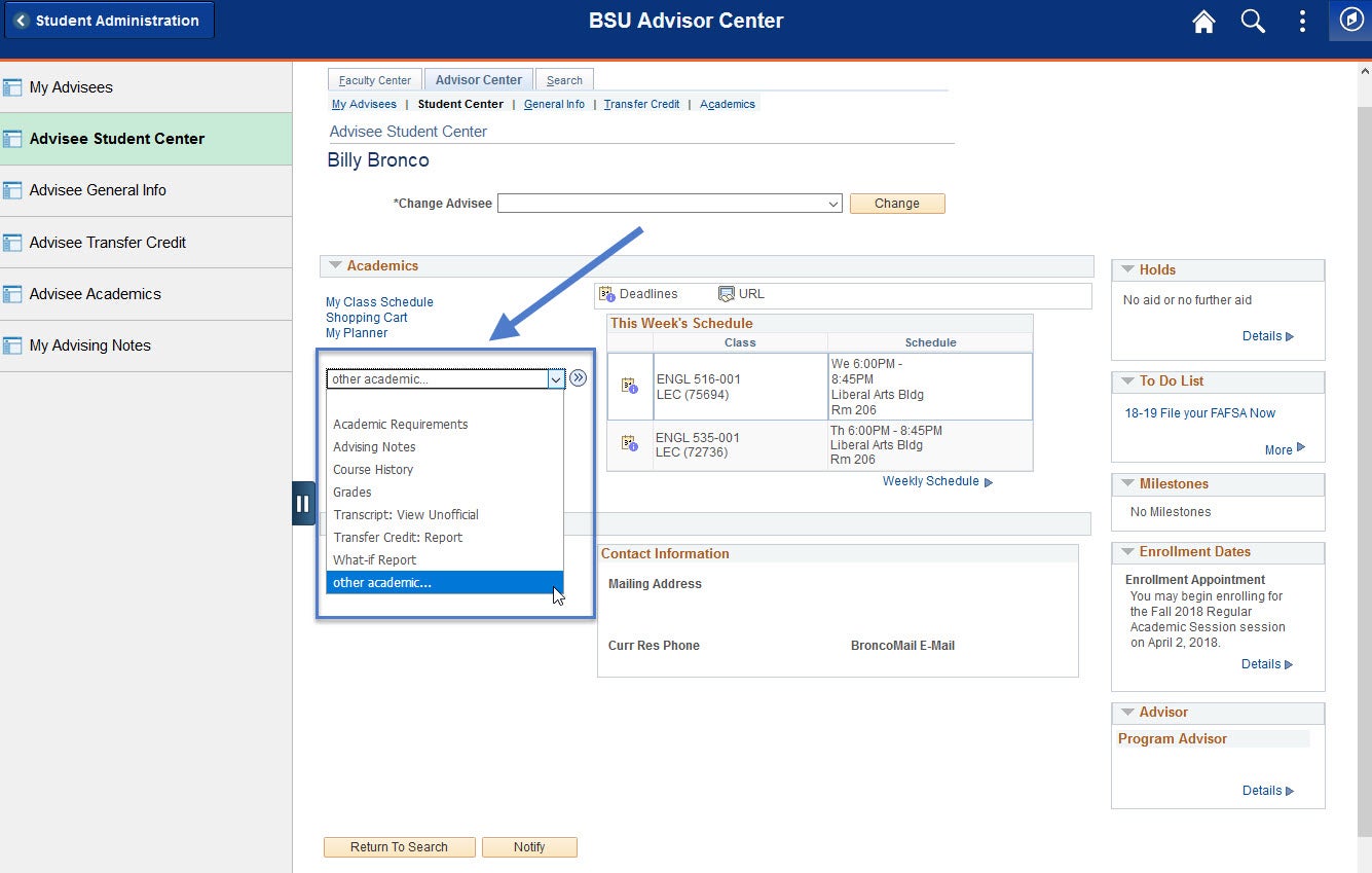 example of other academic info drop down