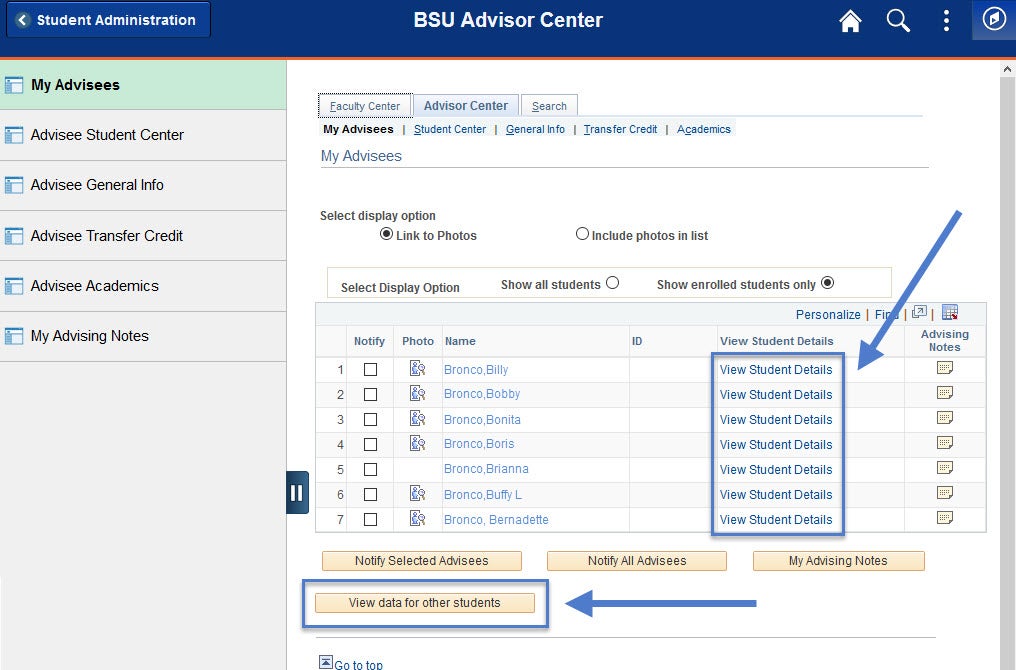 example pf view student detail link