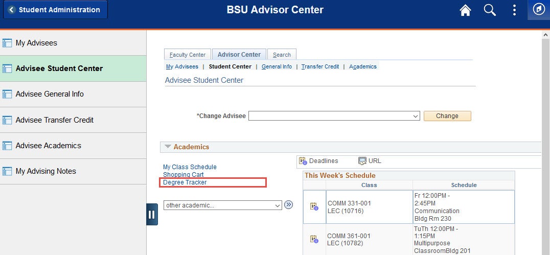 example of link to degree tracker in student center