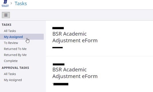 Tasks button with My Assigned selected