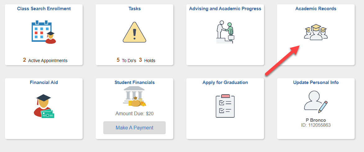 Select Academic Records tile