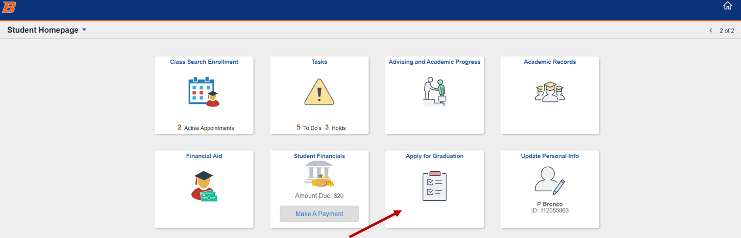 Select apply for graduation tile