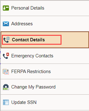 screenshot of Student Center contact details section