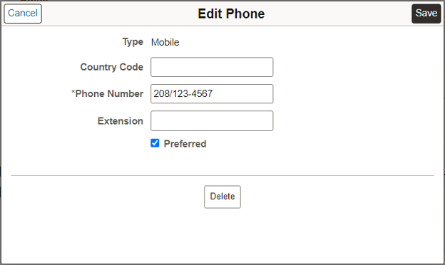 screenshot of where to edit phone number