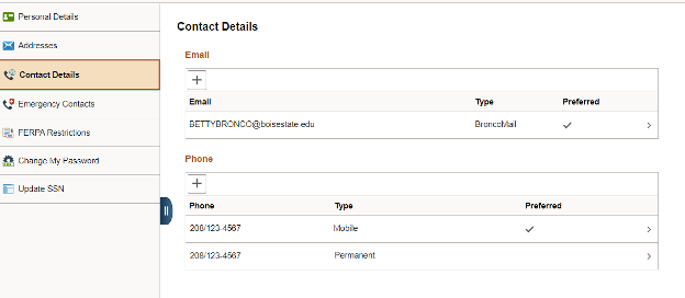 screenshot of Phone section