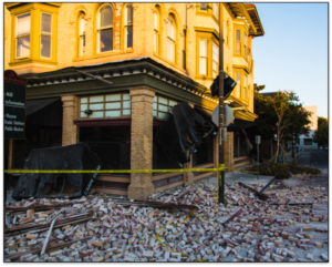 Earthquake damage to a building in Metropolitan Portland, OR.