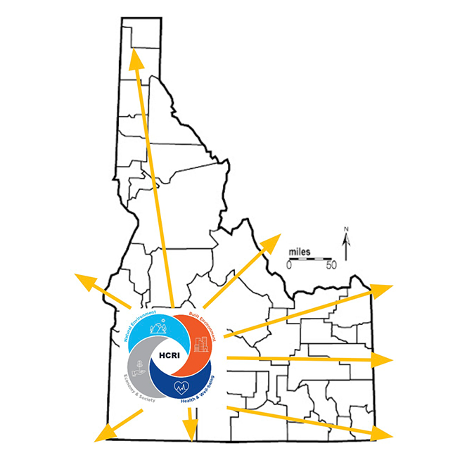 Idaho map with HCRI logo