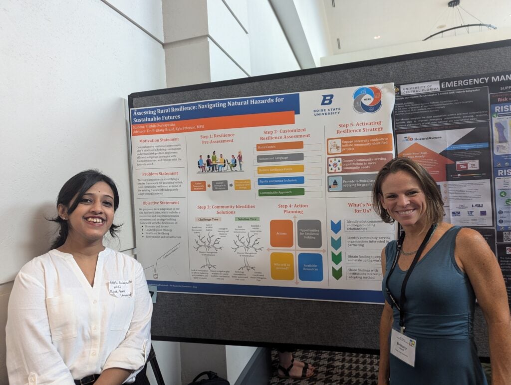 graduate students presenting research poster