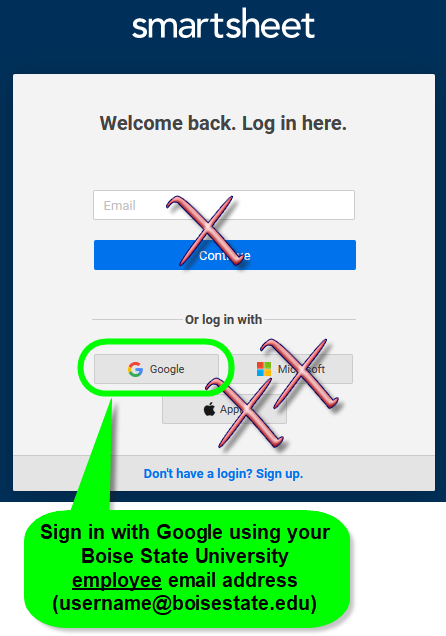 Smartsheet sign in screenshot