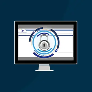 Computer monitor displaying a lock symbol, indicating cybersecurity or data protection