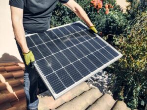 solar unit being installed on roof