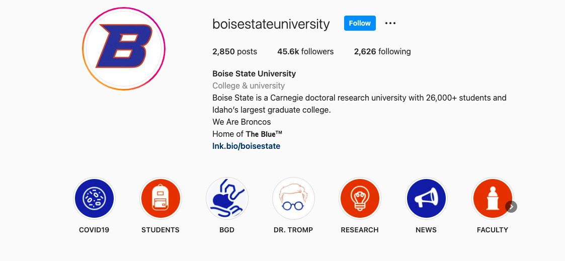 screenshot of Boise State's instagram account