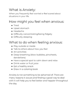 A "What is Anxiety" bullet point list.