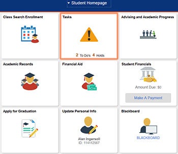 screenshot of my boise state tasks button highlighted
