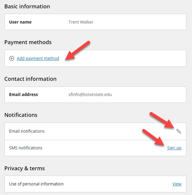 Account information section