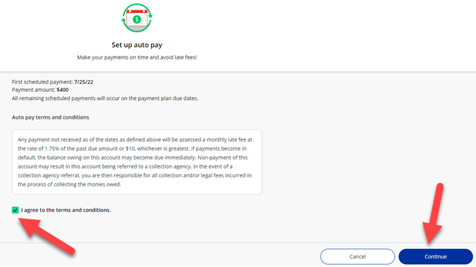 Auto pay terms screenshot