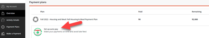 Set up auto pay screenshot