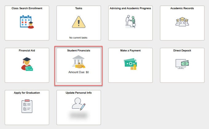 Click on the Student Financials Tile.
