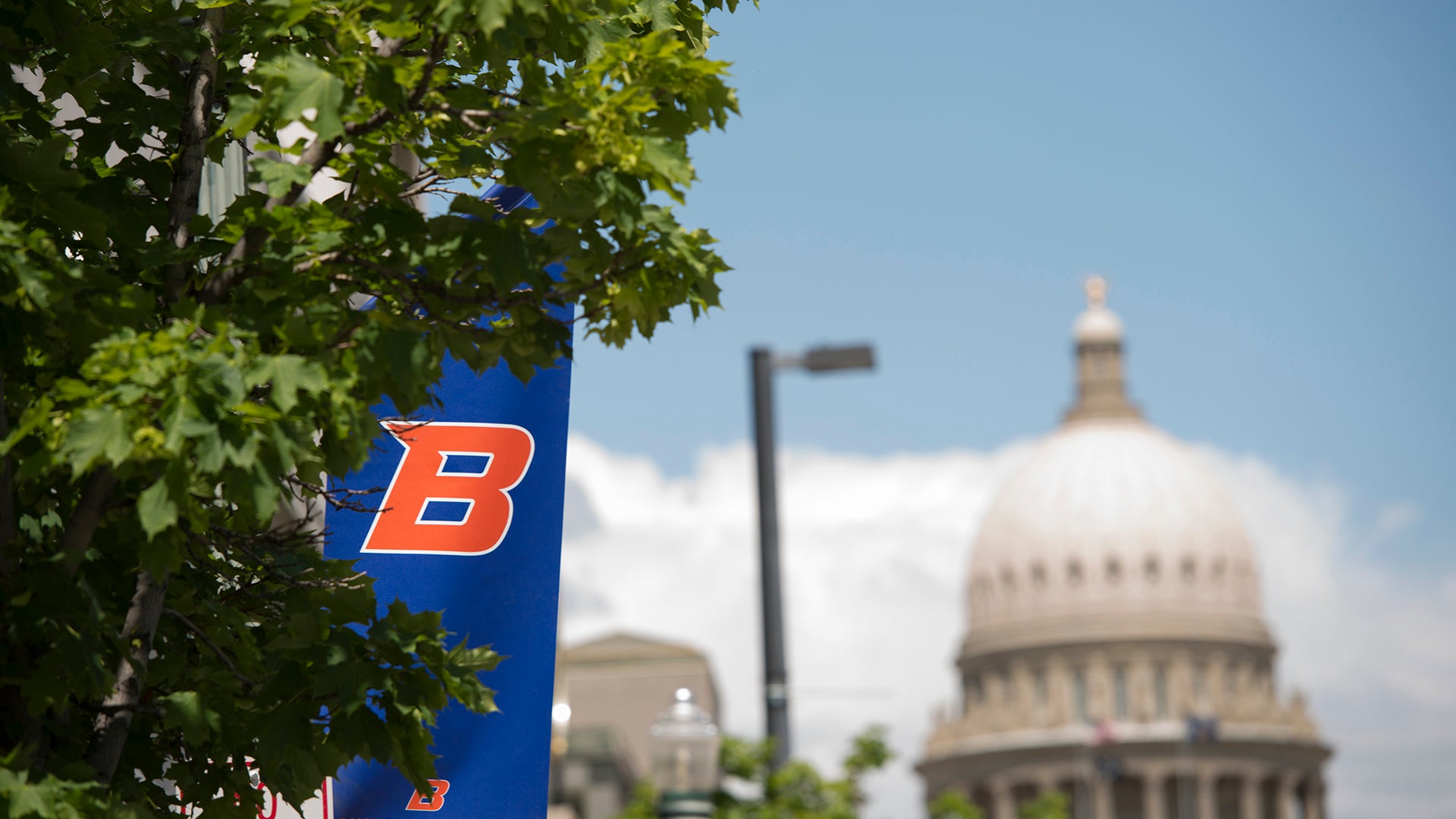 Boise State banner with view of state capital in background