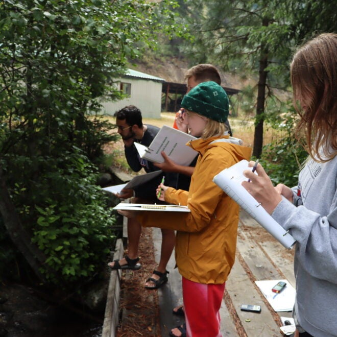 Students taking notes in the field