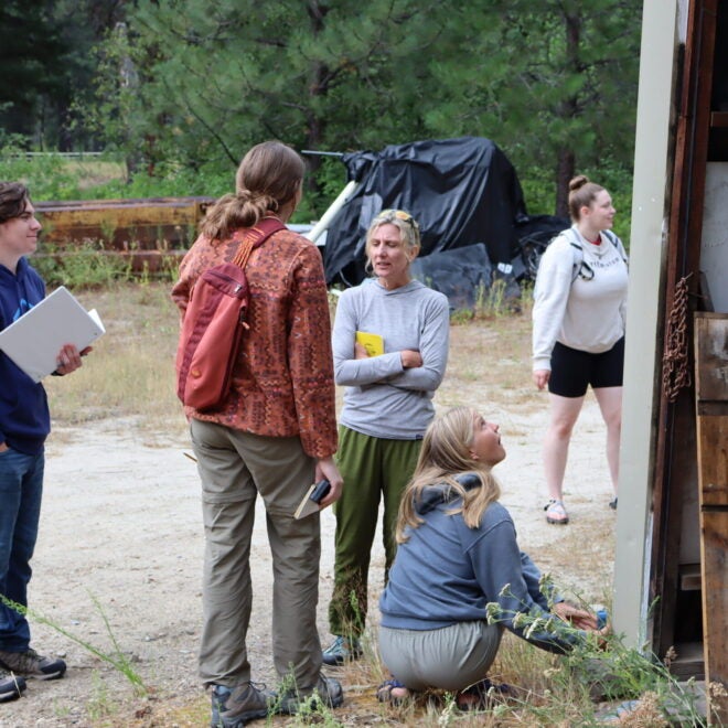 Students measuring a building