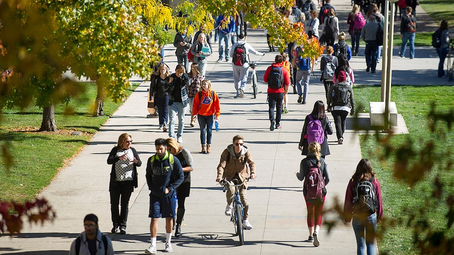 People walking through Quad