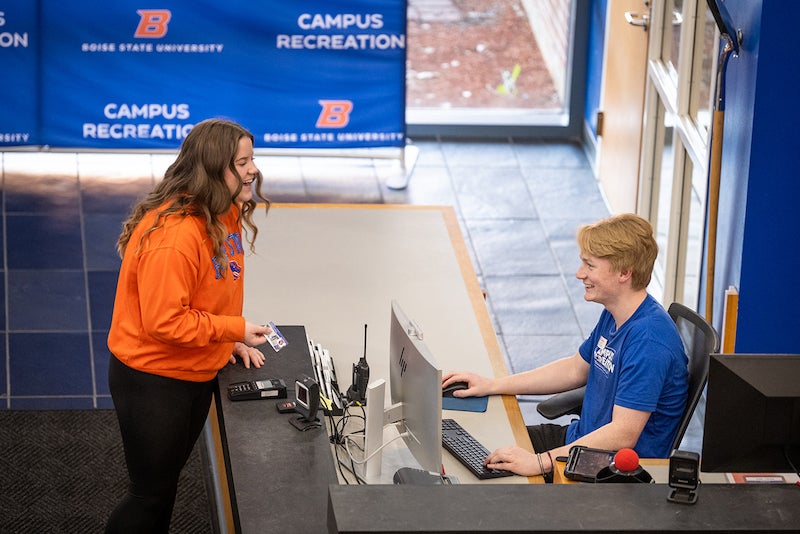 Student using bronco card to check in to the recreation center