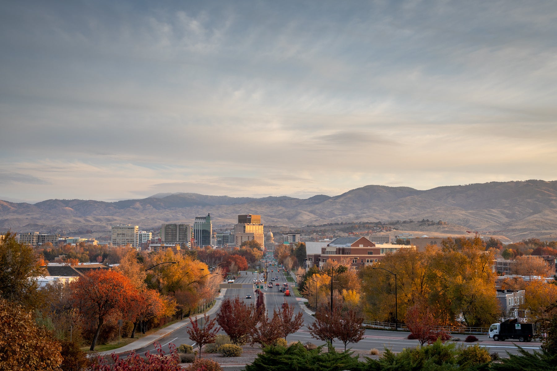 Downtown Boise during autumn from the Boise train Depot