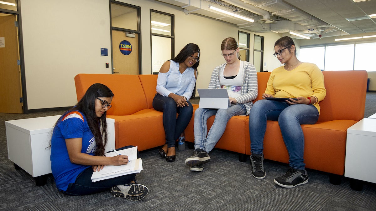 Group of students study together