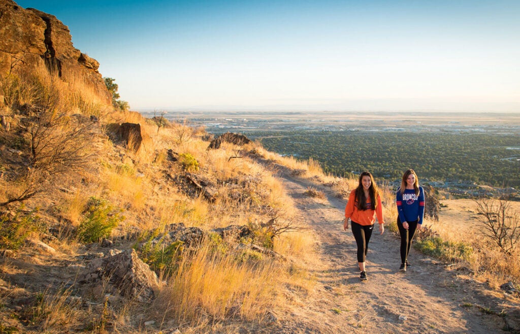 Two students hiking Table Rock.