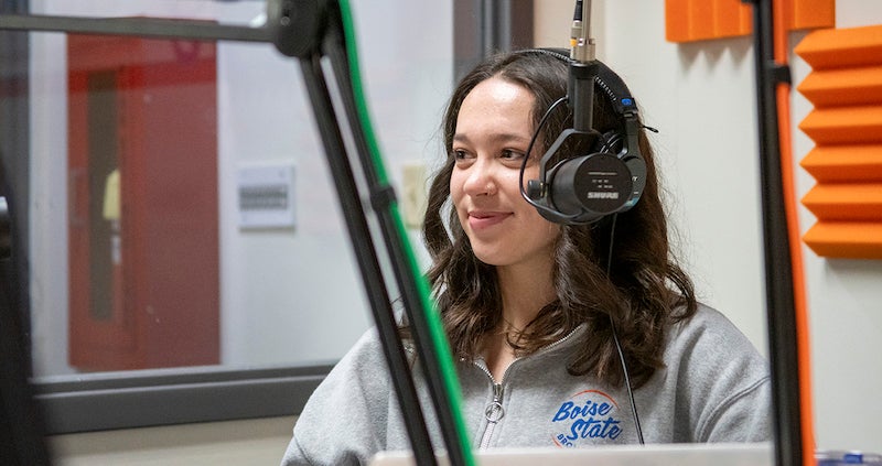 BSU Student making a podcast