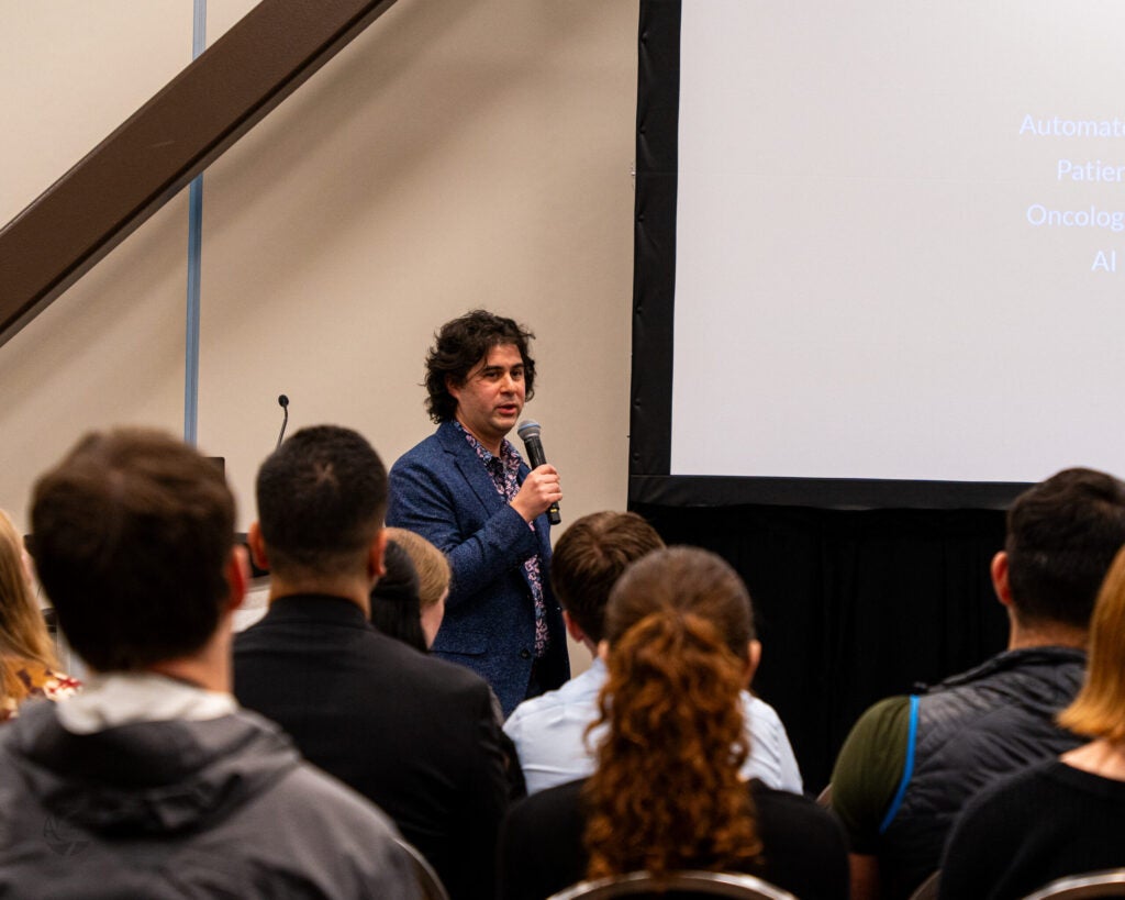 Dakotah Pena, pitching at 2024 Hackfort Tech Challenge Finals