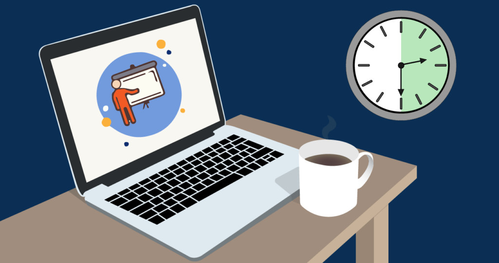 Laptop with clock showing 30 minute timespan
