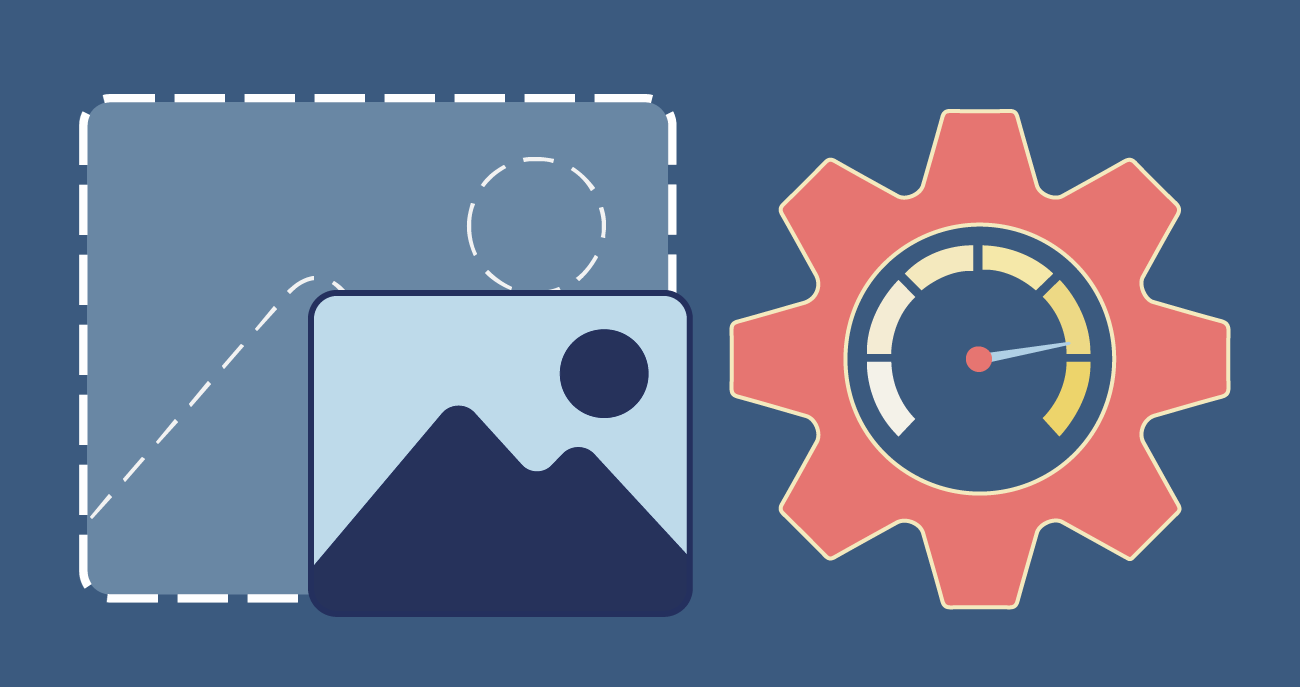 Image Optimization representation of an image symbol next to a gear symbol