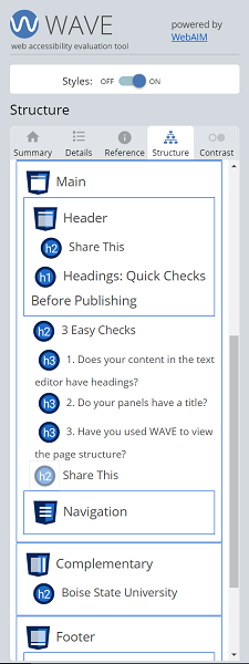 Screenshot of WAVE results without heading error