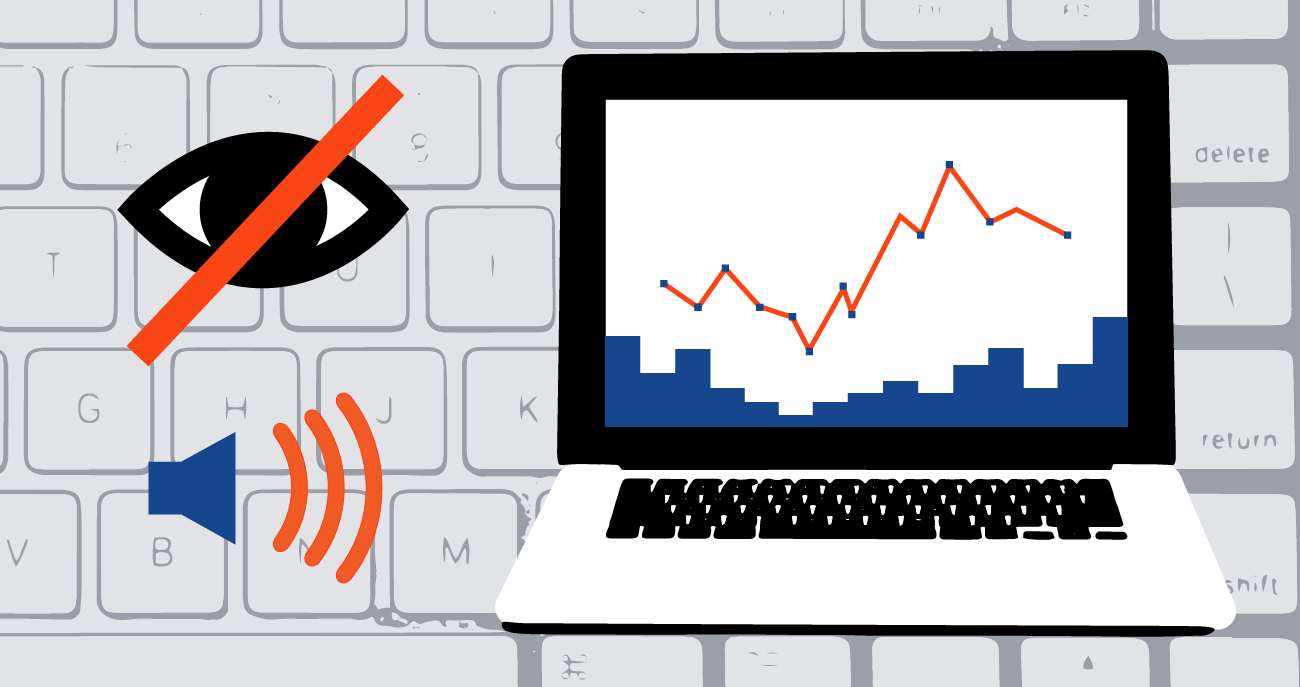 computer displaying a data visualization with symbols for audio and no vision