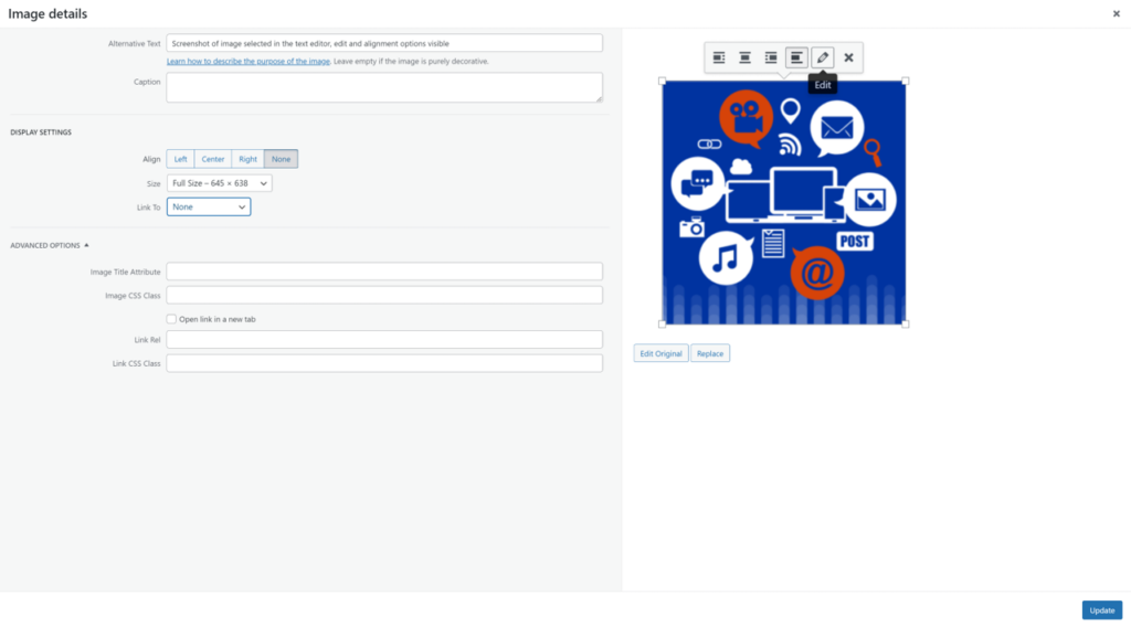 Screenshot of image details window