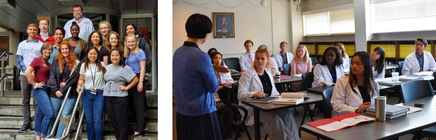 Two photos of students in and out of the classroom. 