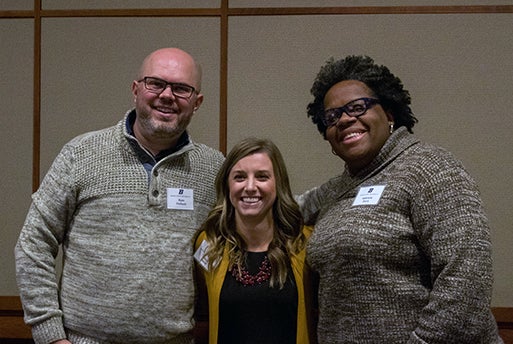 Three of the six preceptor recipients. From left to right, Ryan Forbush, Camille Stover, and Gabrielle Davis