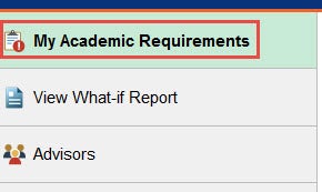 Example of clicking the tab for My Academic Requirements.