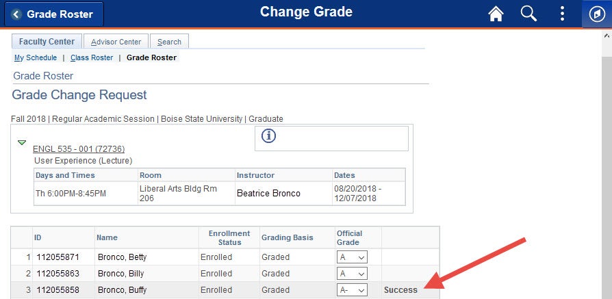 Example of a grade being successful