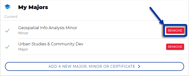 Select remove button next to the major or minor to remove