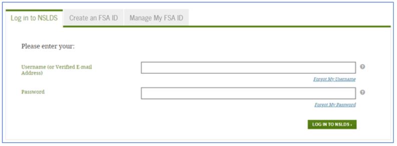 National Student Loan Data System login page