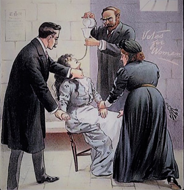 illustration of woman prisoner being tortured