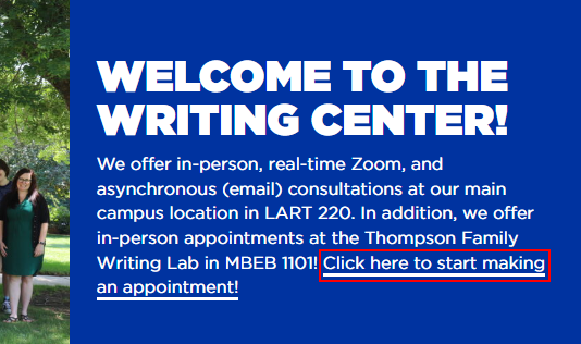 An image of the website's home page, including a highlighted link to our online scheduler.